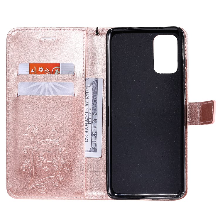 Butterfly Imprint Leather Stylish Case for Samsung Galaxy S20 Plus - Rose Gold-3