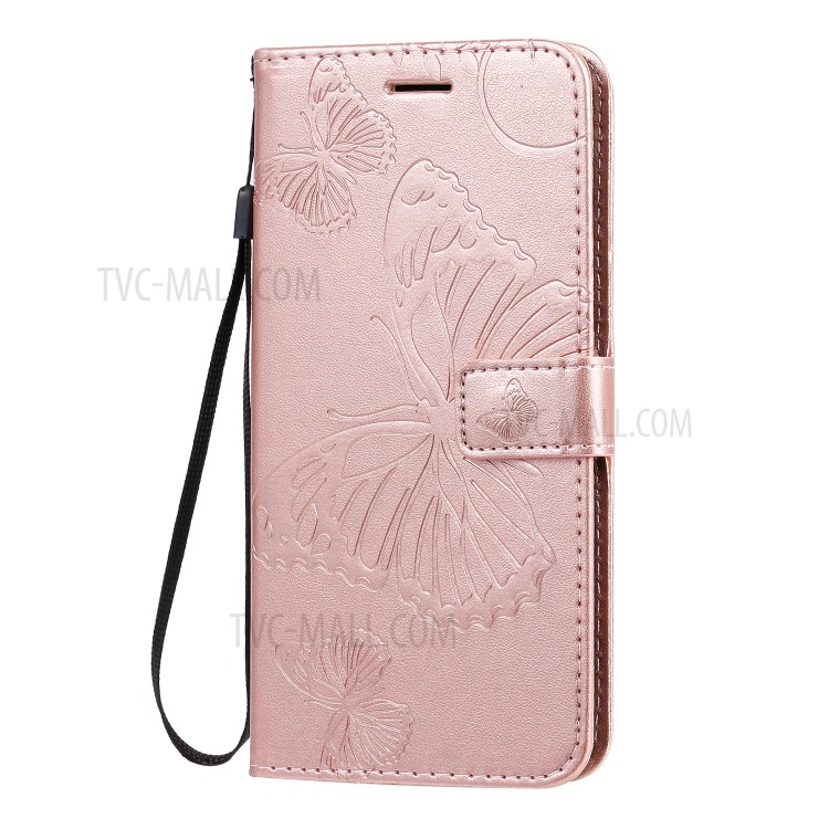 Butterfly Imprint Leather Stylish Case for Samsung Galaxy S20 Plus - Rose Gold-4