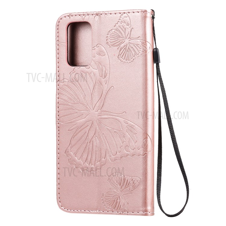 Butterfly Imprint Leather Stylish Case for Samsung Galaxy S20 Plus - Rose Gold-5