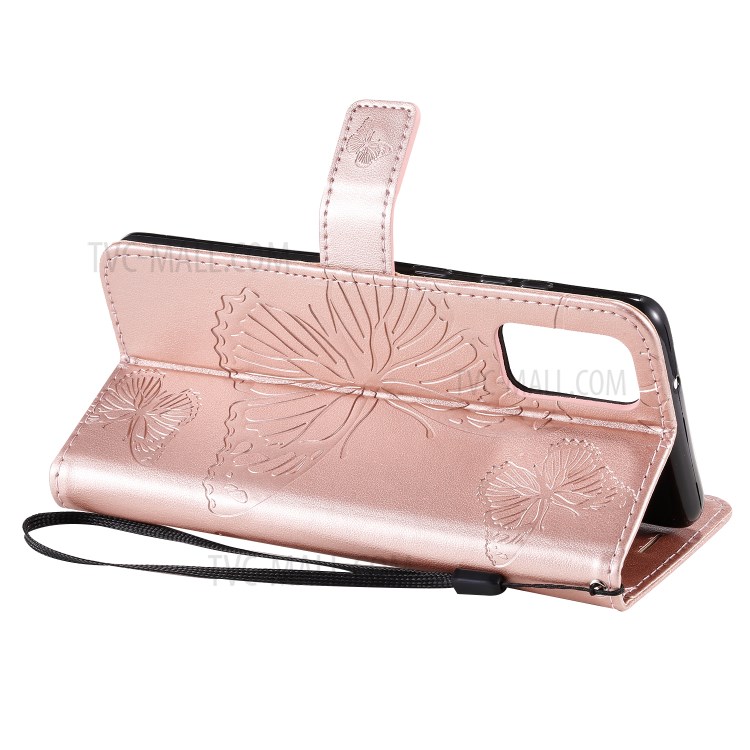 Butterfly Imprint Leather Stylish Case for Samsung Galaxy S20 Plus - Rose Gold-6