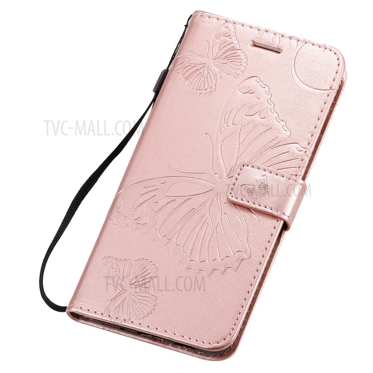 Butterfly Imprint Leather Stylish Case for Samsung Galaxy S20 Plus - Rose Gold-8