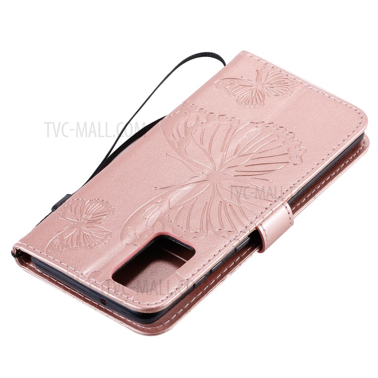 Butterfly Imprint Leather Stylish Case for Samsung Galaxy S20 Plus - Rose Gold-9