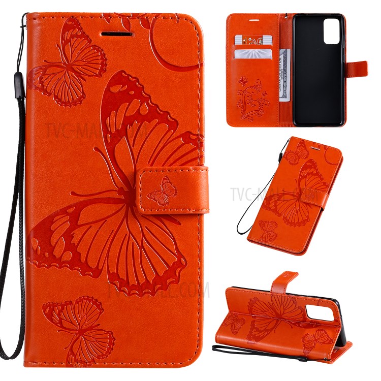 Butterfly Imprint Leather Stylish Case for Samsung Galaxy S20 Plus - Orange-1