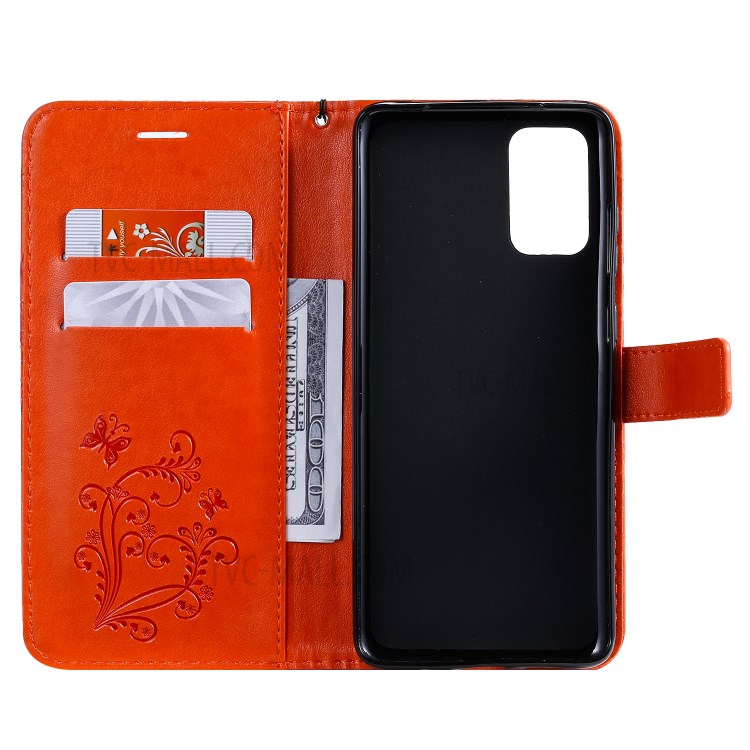 Butterfly Imprint Leather Stylish Case for Samsung Galaxy S20 Plus - Orange-3