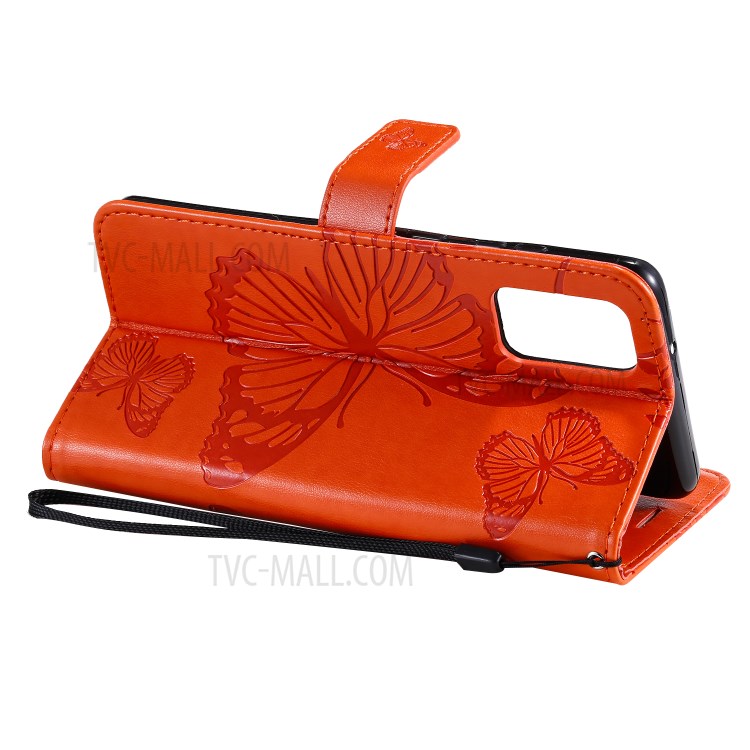 Butterfly Imprint Leather Stylish Case for Samsung Galaxy S20 Plus - Orange-6