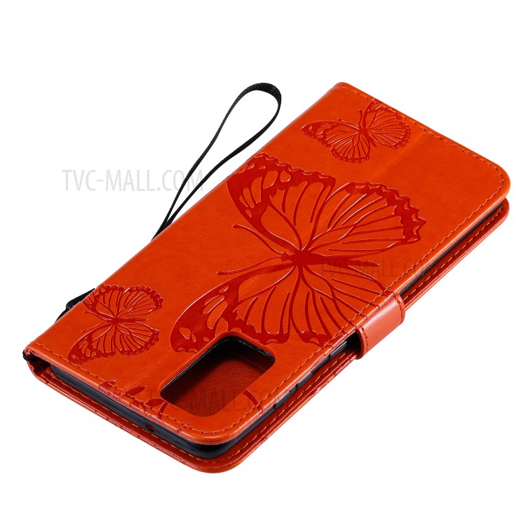 Butterfly Imprint Leather Stylish Case for Samsung Galaxy S20 Plus - Orange-9
