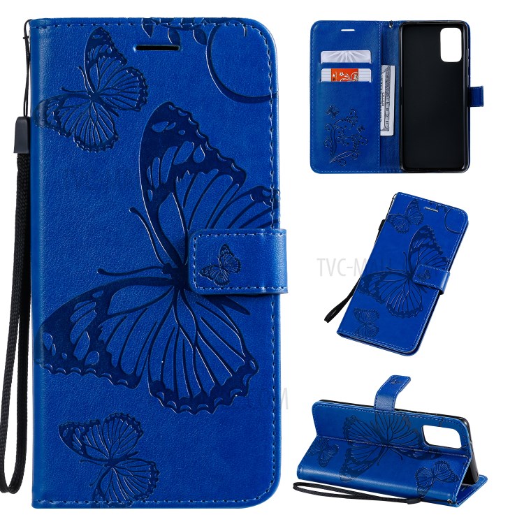 Butterfly Imprint Leather Stylish Case for Samsung Galaxy S20 Plus - Blue-1