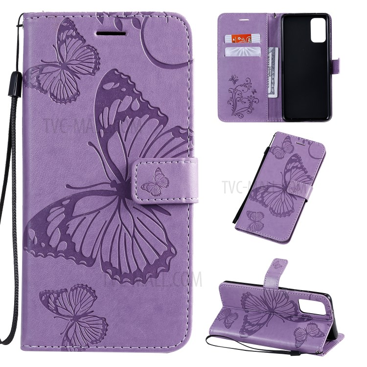 Butterfly Imprint Leather Stylish Case for Samsung Galaxy S20 Plus - Purple-1
