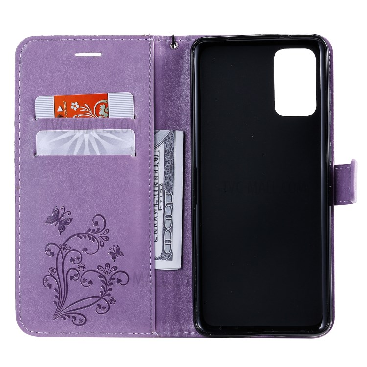 Butterfly Imprint Leather Stylish Case for Samsung Galaxy S20 Plus - Purple-3