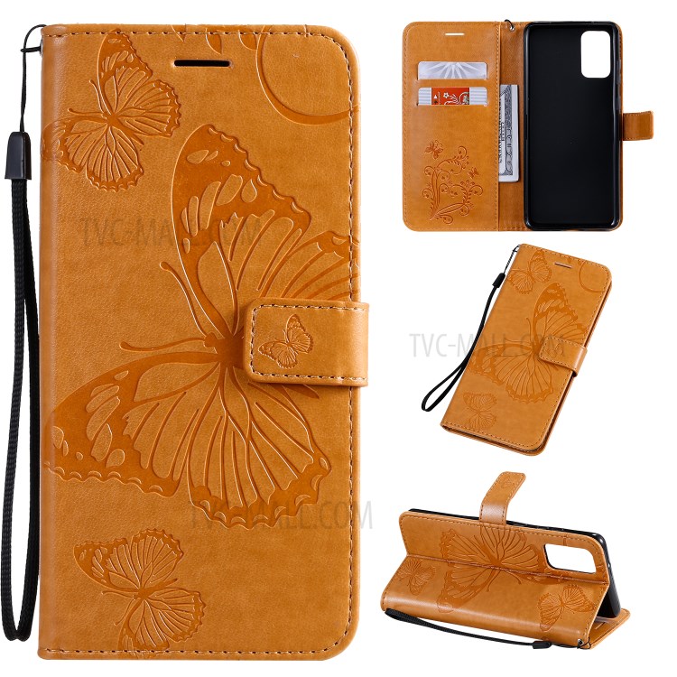 Butterfly Imprint Leather Stylish Case for Samsung Galaxy S20 Plus - Brown-1