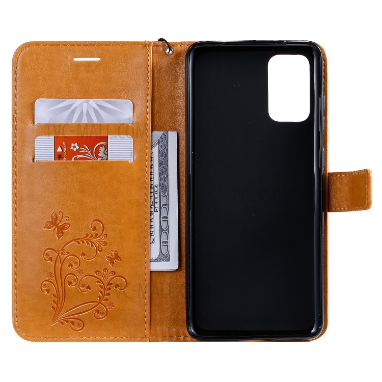 Butterfly Imprint Leather Stylish Case for Samsung Galaxy S20 Plus - Brown-3