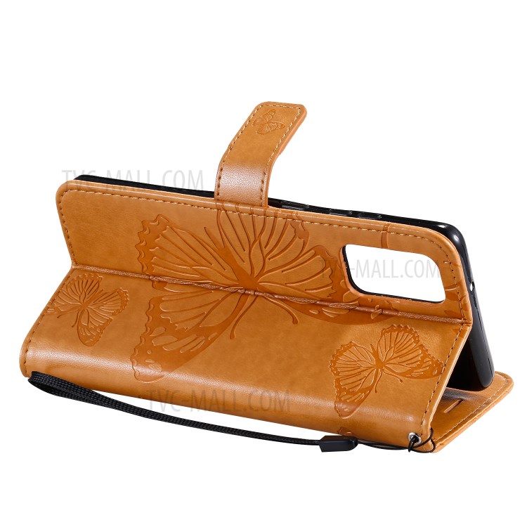 Butterfly Imprint Leather Stylish Case for Samsung Galaxy S20 Plus - Brown-6