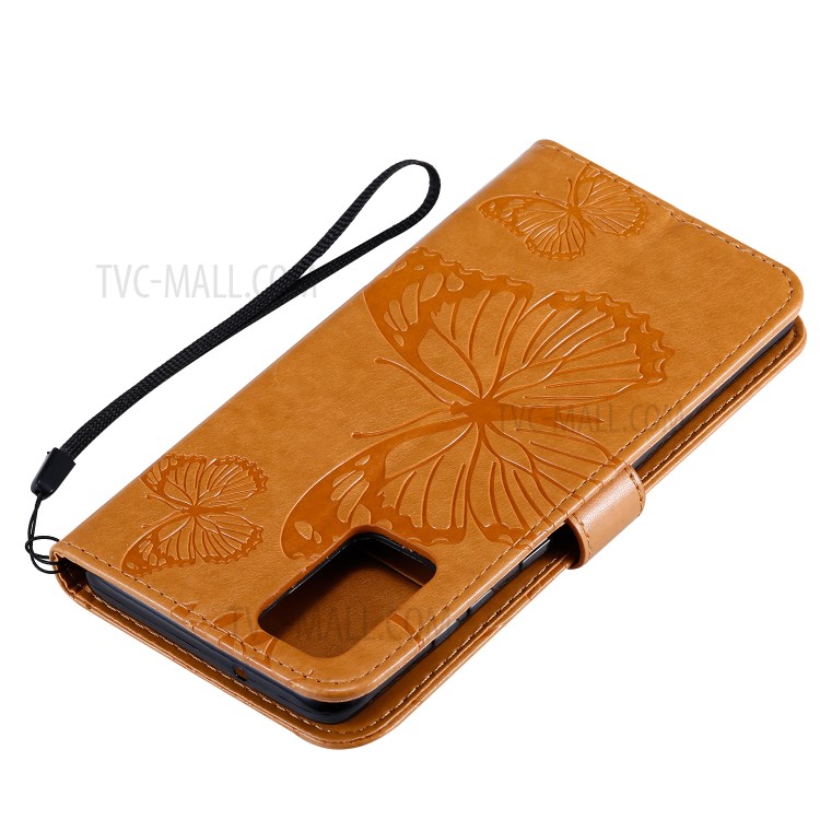 Butterfly Imprint Leather Stylish Case for Samsung Galaxy S20 Plus - Brown-9