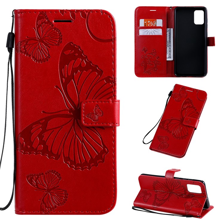 Impresión de KT Flower Series-2 Impresión Case de Cuero de Mariposa Para Samsung Galaxy A71 - Rojo