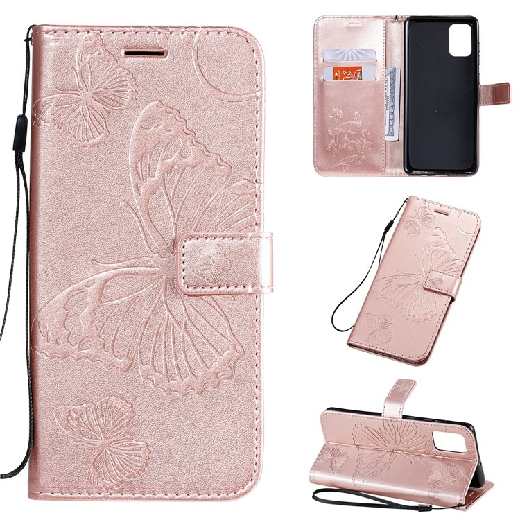 Imprint Butterfly Leather Case for Samsung Galaxy A71 - Rose Gold-1