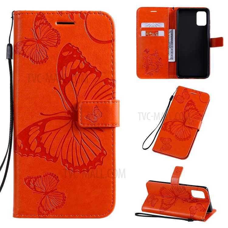 Imprint Butterfly Leather Case for Samsung Galaxy A71 - Orange-1