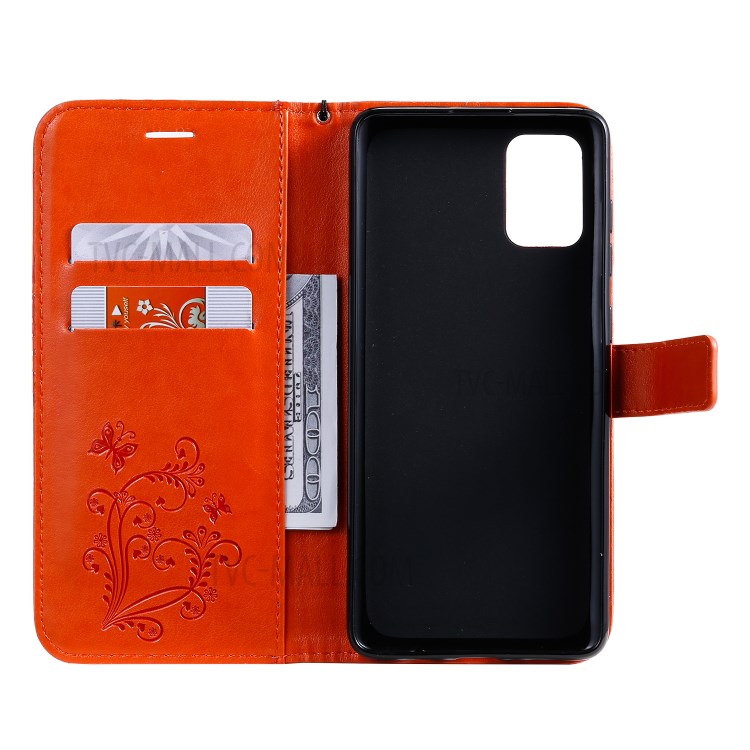 Imprint Butterfly Leather Case for Samsung Galaxy A71 - Orange-5