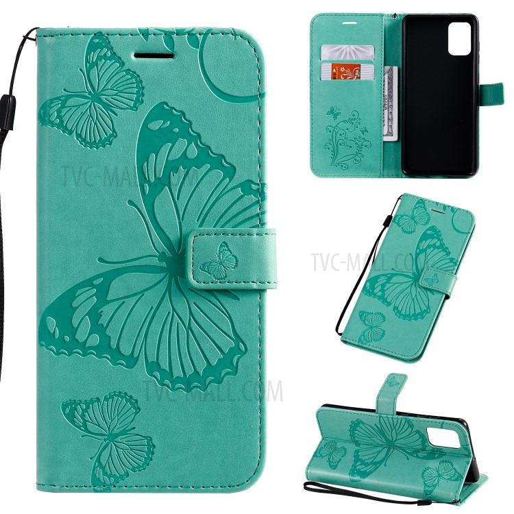 Imprint Butterfly Leather Case for Samsung Galaxy A71 - Green-1