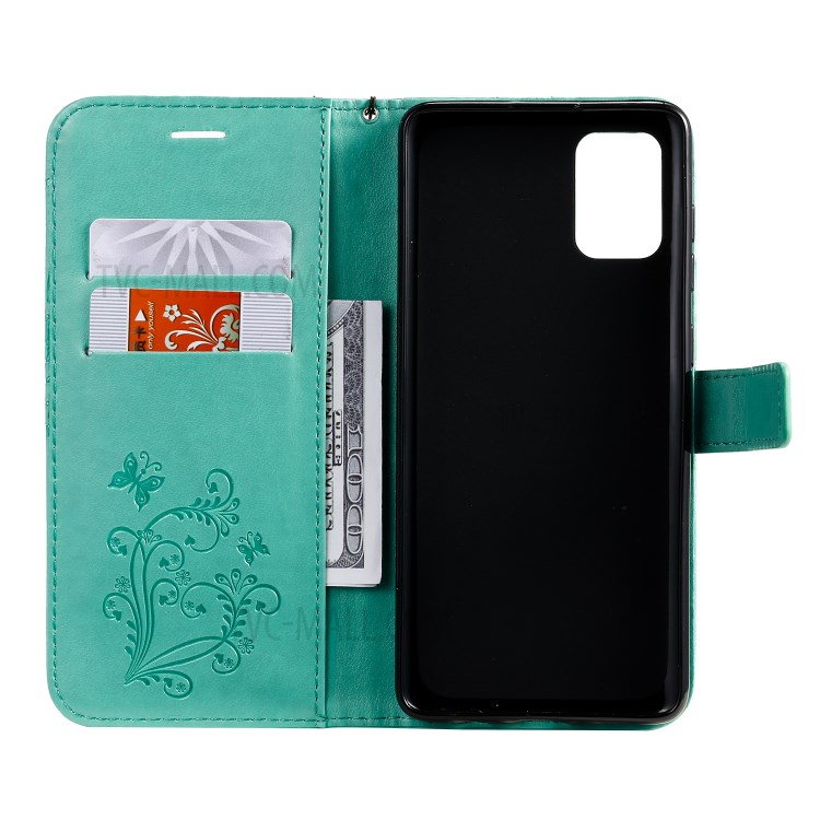 Imprint Butterfly Leather Case for Samsung Galaxy A71 - Green-5