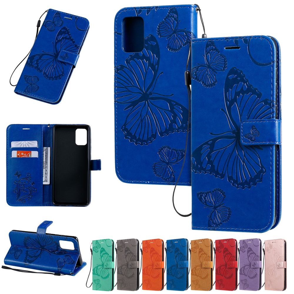 Imprint Butterfly Leather Case for Samsung Galaxy A71 - Blue-13