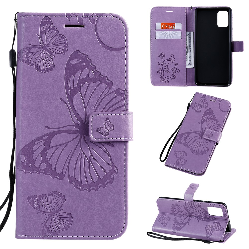 Imprint Butterfly Leather Case for Samsung Galaxy A71 - Purple-1