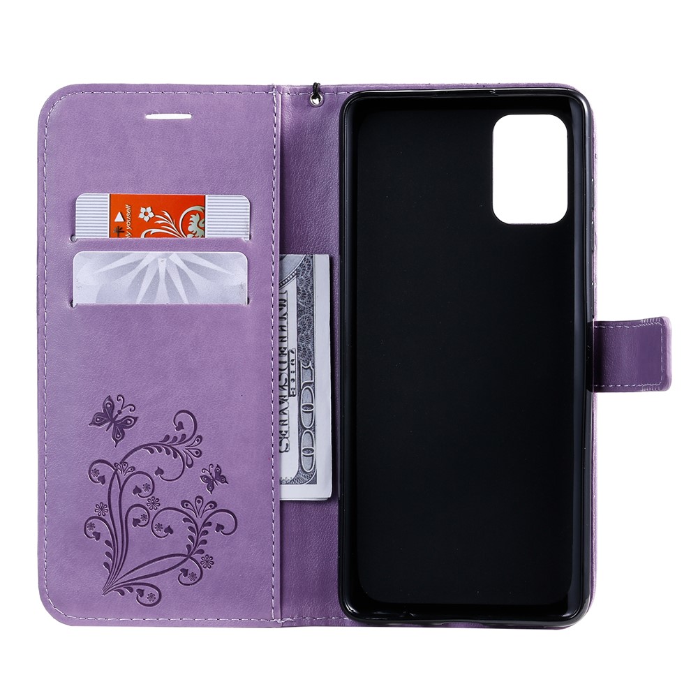 Impresión de KT Flower Series-2 Impresión Case de Cuero de Mariposa Para Samsung Galaxy A71 - Violeta