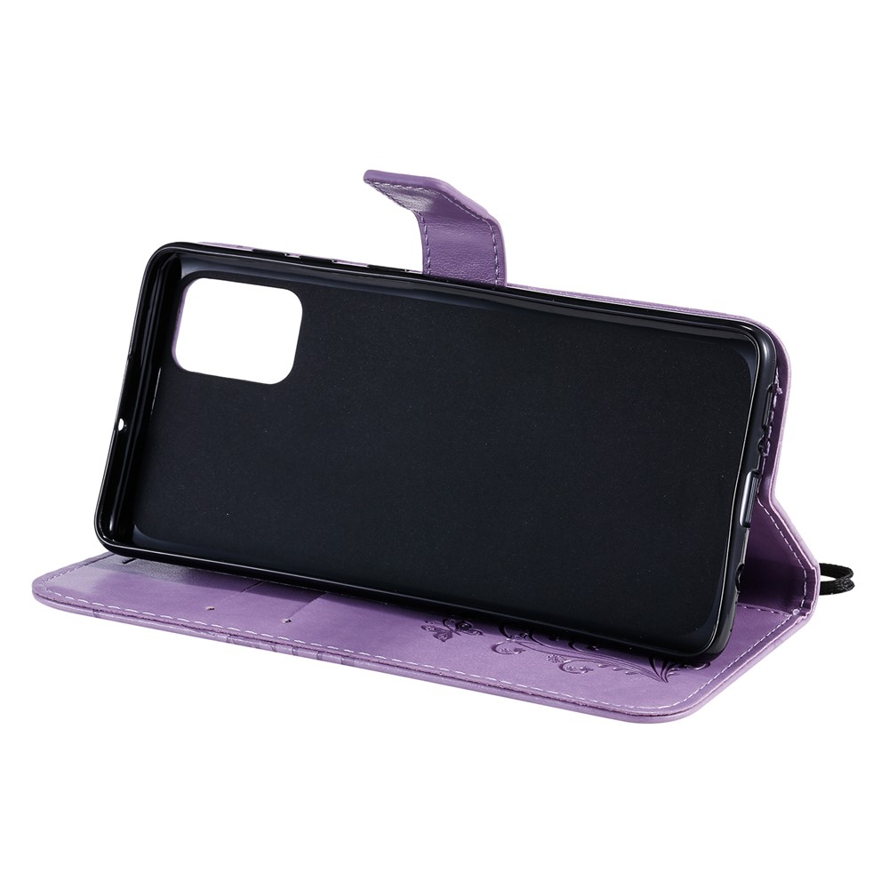 Impresión de KT Flower Series-2 Impresión Case de Cuero de Mariposa Para Samsung Galaxy A71 - Violeta