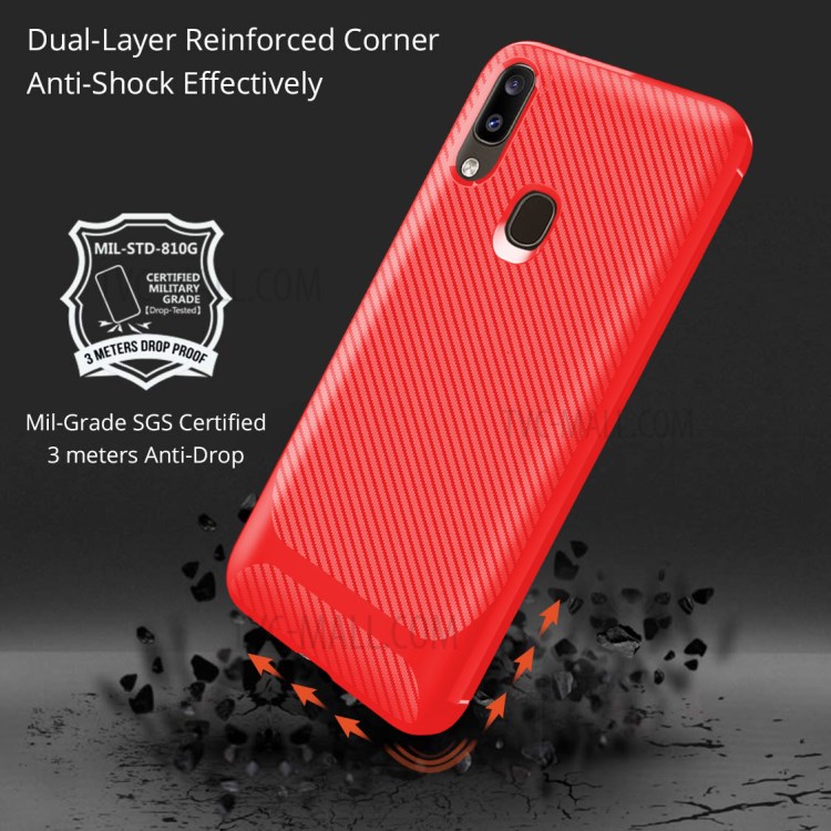 Anti-slip Texture Anti-drop TPU Mobile Case Cover for Samsung Galaxy A20e - Red-7