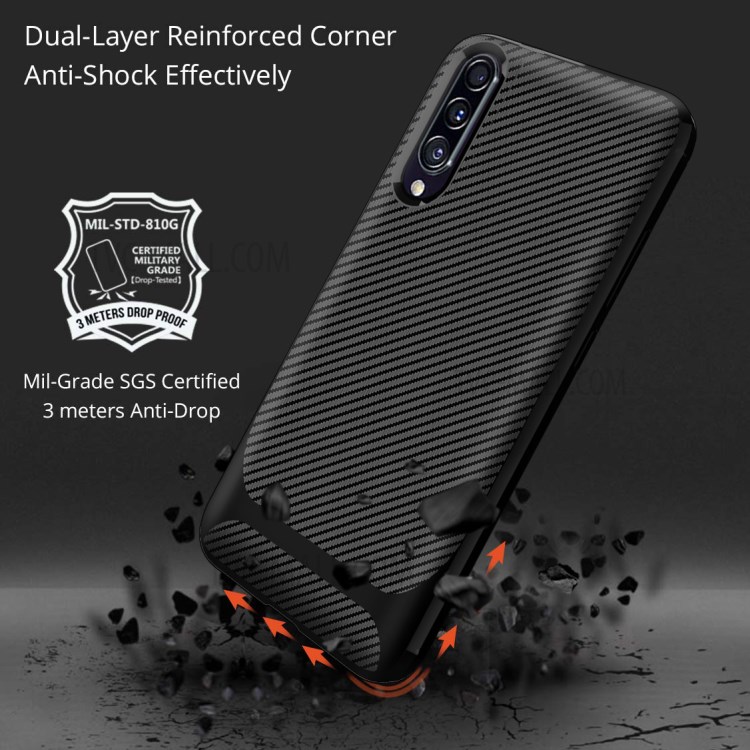 Fibres De Carbone Texture Anti-goutte TPU Étui De Téléphone Mobile Pour Samsung Galaxy A70s - Noir-7