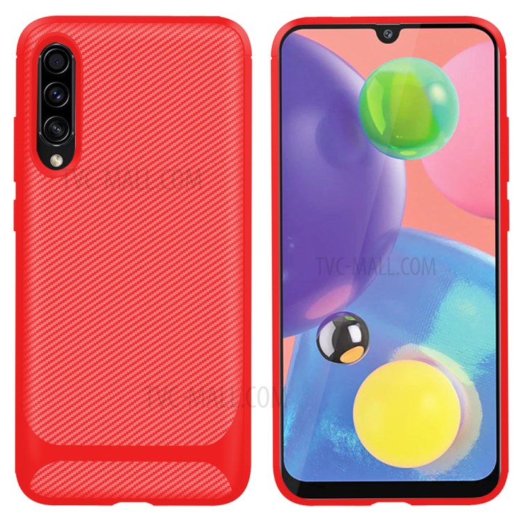 Carbon Fiber Texture Anti-drop TPU Mobile Phone Case for Samsung Galaxy A70s - Red-1