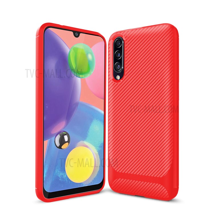 Carbon Fiber Texture Anti-drop TPU Mobile Phone Case for Samsung Galaxy A70s - Red-10