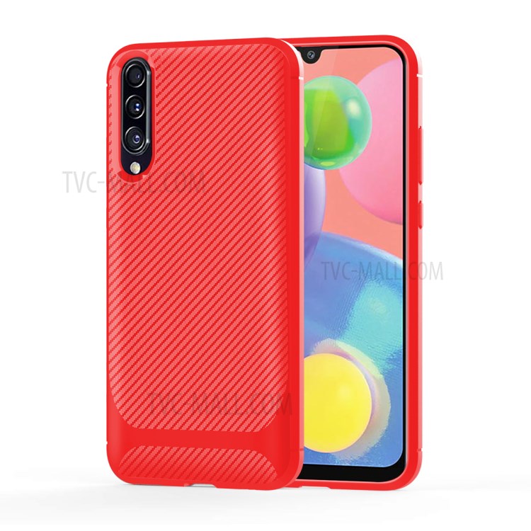 Carbon Fiber Texture Anti-drop TPU Mobile Phone Case for Samsung Galaxy A70s - Red-12