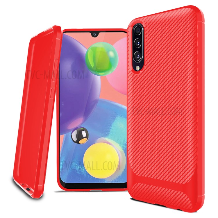 Carbon Fiber Texture Anti-drop TPU Mobile Phone Case for Samsung Galaxy A70s - Red-13