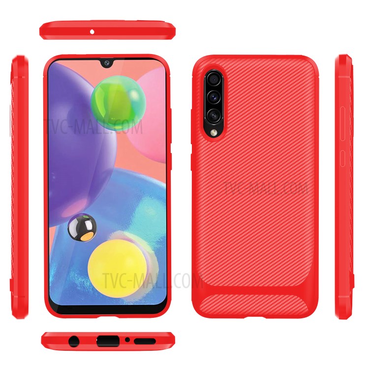 Carbon Fiber Texture Anti-drop TPU Mobile Phone Case for Samsung Galaxy A70s - Red-14