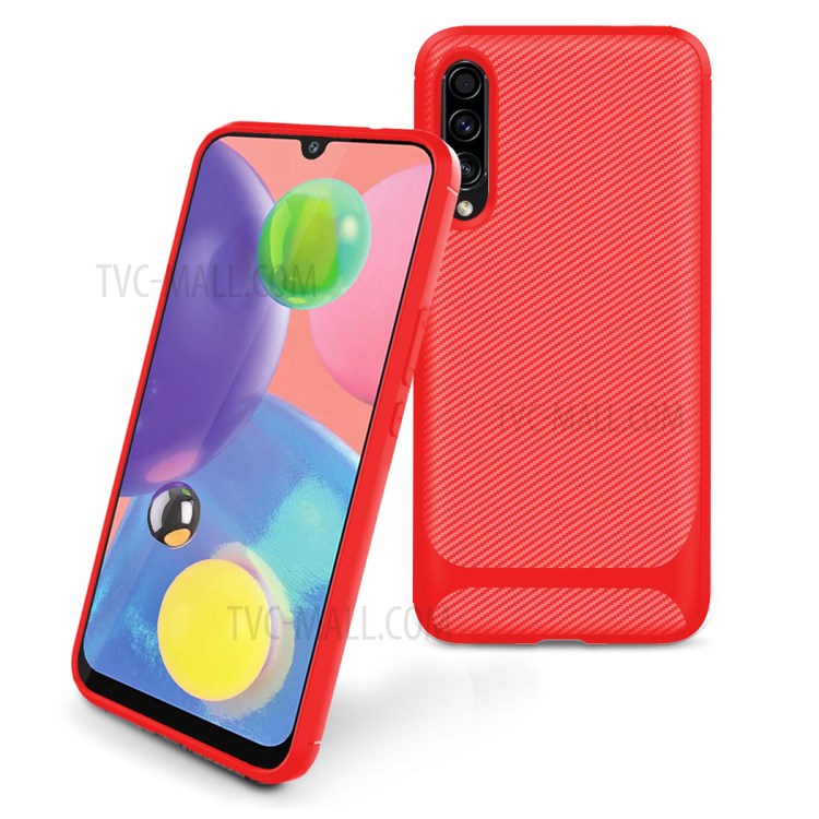 Carbon Fiber Texture Anti-drop TPU Mobile Phone Case for Samsung Galaxy A70s - Red-2