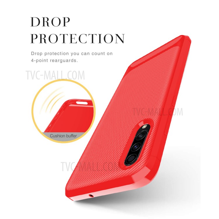 Carbon Fiber Texture Anti-drop TPU Mobile Phone Case for Samsung Galaxy A70s - Red-3