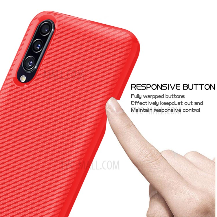 Carbon Fiber Texture Anti-drop TPU Mobile Phone Case for Samsung Galaxy A70s - Red-4