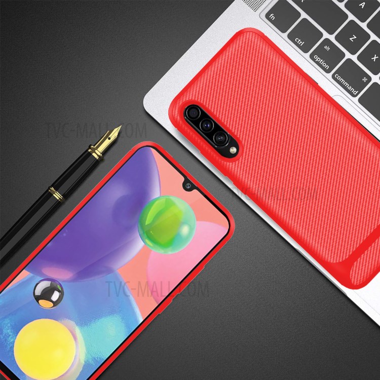 Carbon Fiber Texture Anti-drop TPU Mobile Phone Case for Samsung Galaxy A70s - Red-5