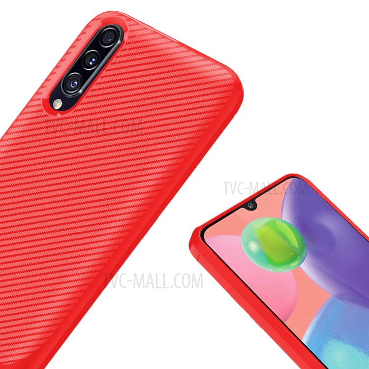 Carbon Fiber Texture Anti-drop TPU Mobile Phone Case for Samsung Galaxy A70s - Red-6