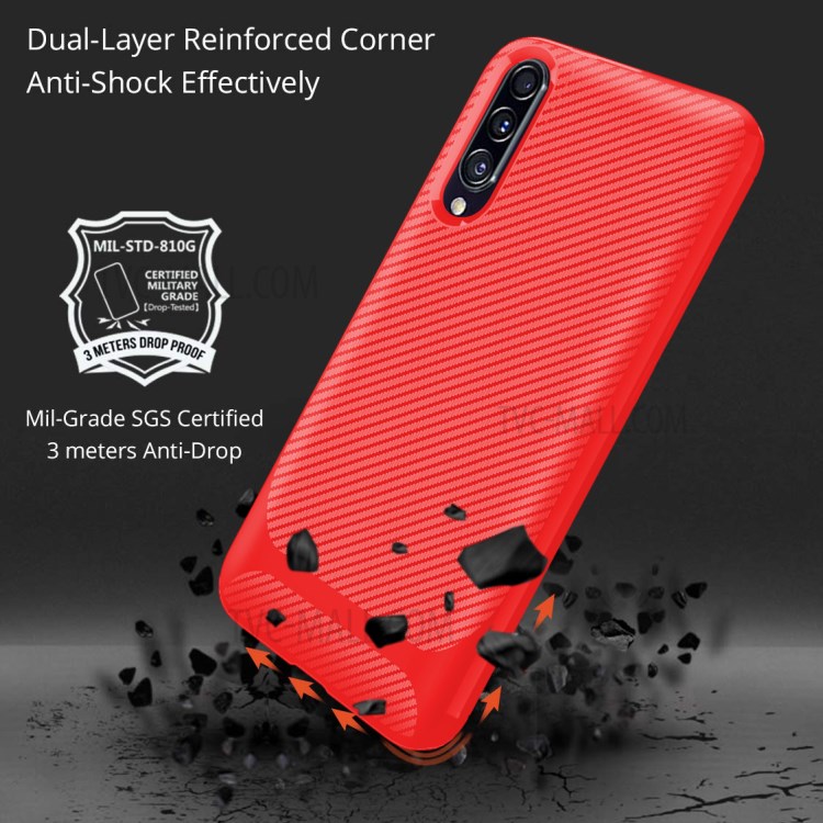 Carbon Fiber Texture Anti-drop TPU Mobile Phone Case for Samsung Galaxy A70s - Red-7