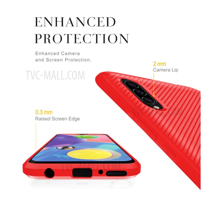 Carbon Fiber Texture Anti-drop TPU Mobile Phone Case for Samsung Galaxy A70s - Red-8