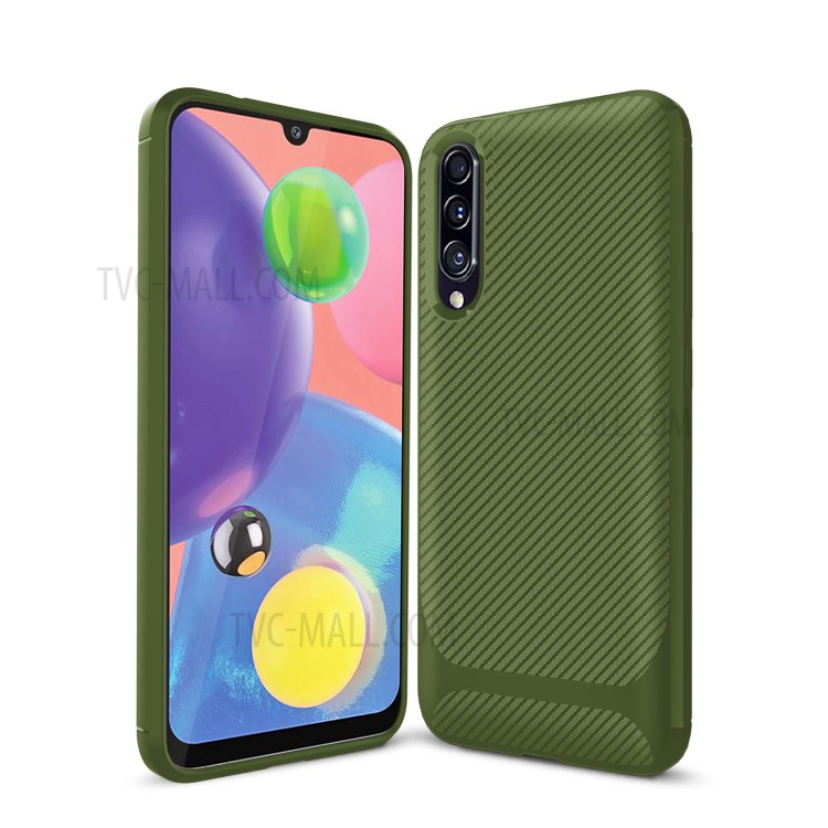 Carbon Fiber Texture Anti-drop TPU Mobile Phone Case for Samsung Galaxy A70s - Green-10