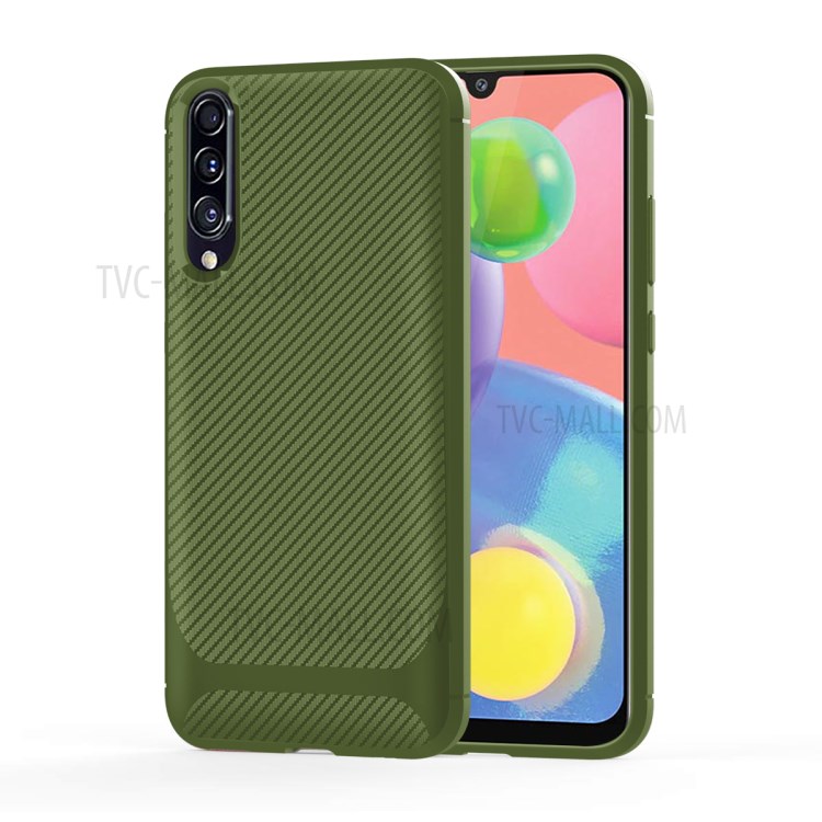 Carbon Fiber Texture Anti-drop TPU Mobile Phone Case for Samsung Galaxy A70s - Green-12