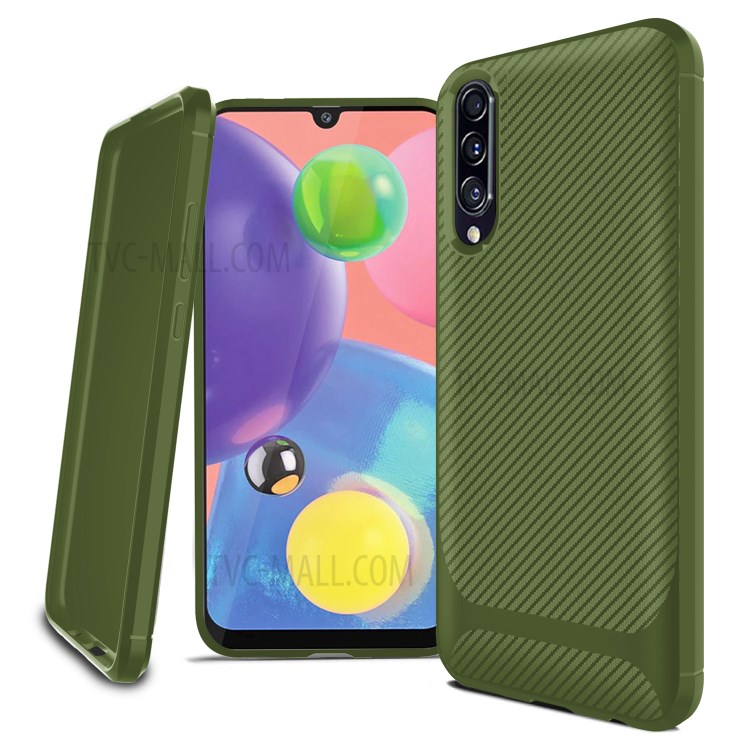 Carbon Fiber Texture Anti-drop TPU Mobile Phone Case for Samsung Galaxy A70s - Green-13