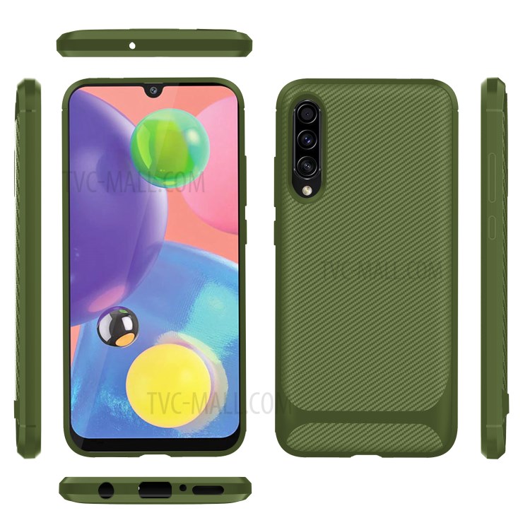 Carbon Fiber Texture Anti-drop TPU Mobile Phone Case for Samsung Galaxy A70s - Green-14