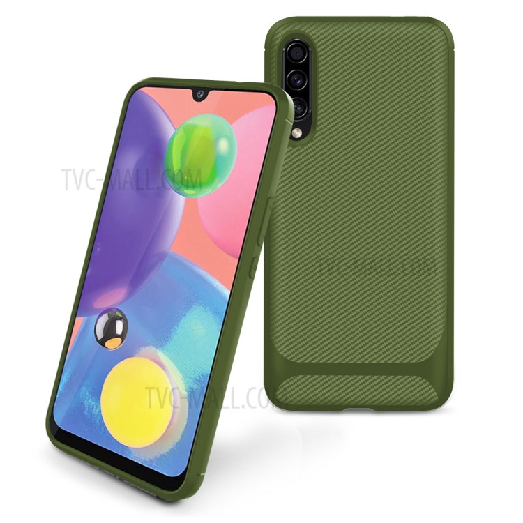 Carbon Fiber Texture Anti-drop TPU Mobile Phone Case for Samsung Galaxy A70s - Green-2