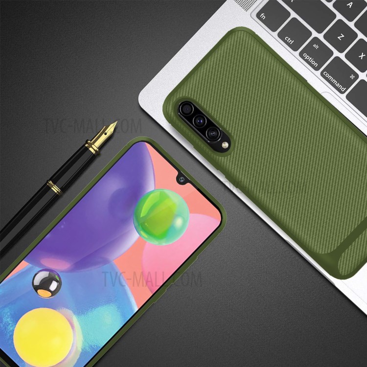 Carbon Fiber Texture Anti-drop TPU Mobile Phone Case for Samsung Galaxy A70s - Green-5