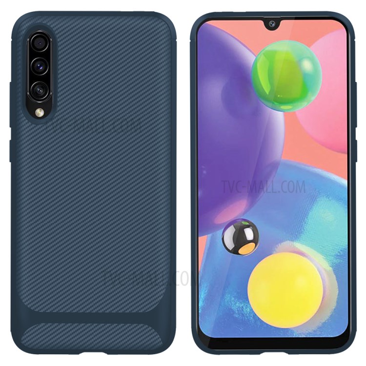 Carbon Fiber Texture Anti-drop TPU Mobile Phone Case for Samsung Galaxy A70s - Blue-1