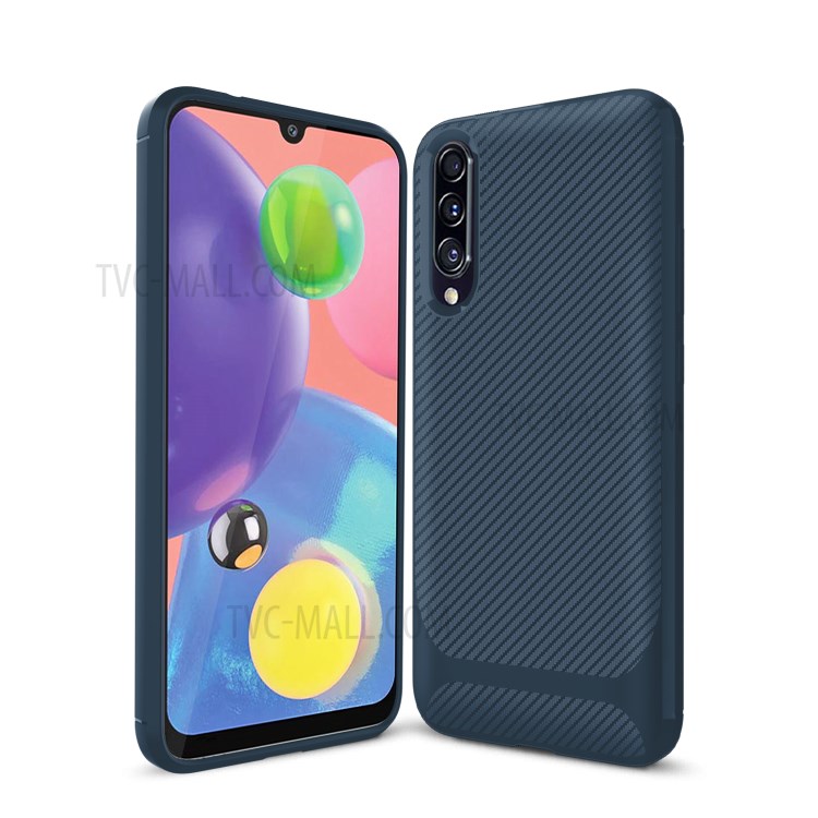 Carbon Fiber Texture Anti-drop TPU Mobile Phone Case for Samsung Galaxy A70s - Blue-10