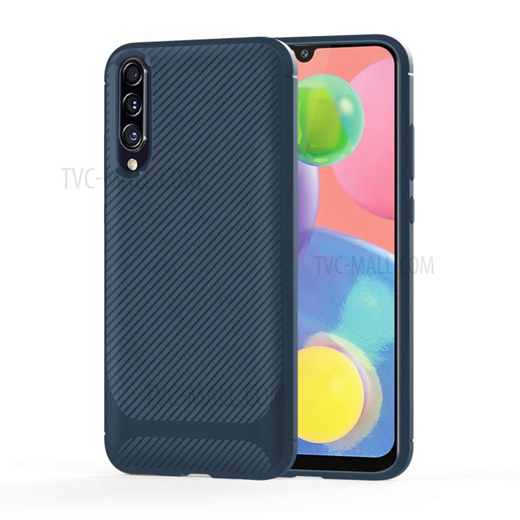 Carbon Fiber Texture Anti-drop TPU Mobile Phone Case for Samsung Galaxy A70s - Blue-12